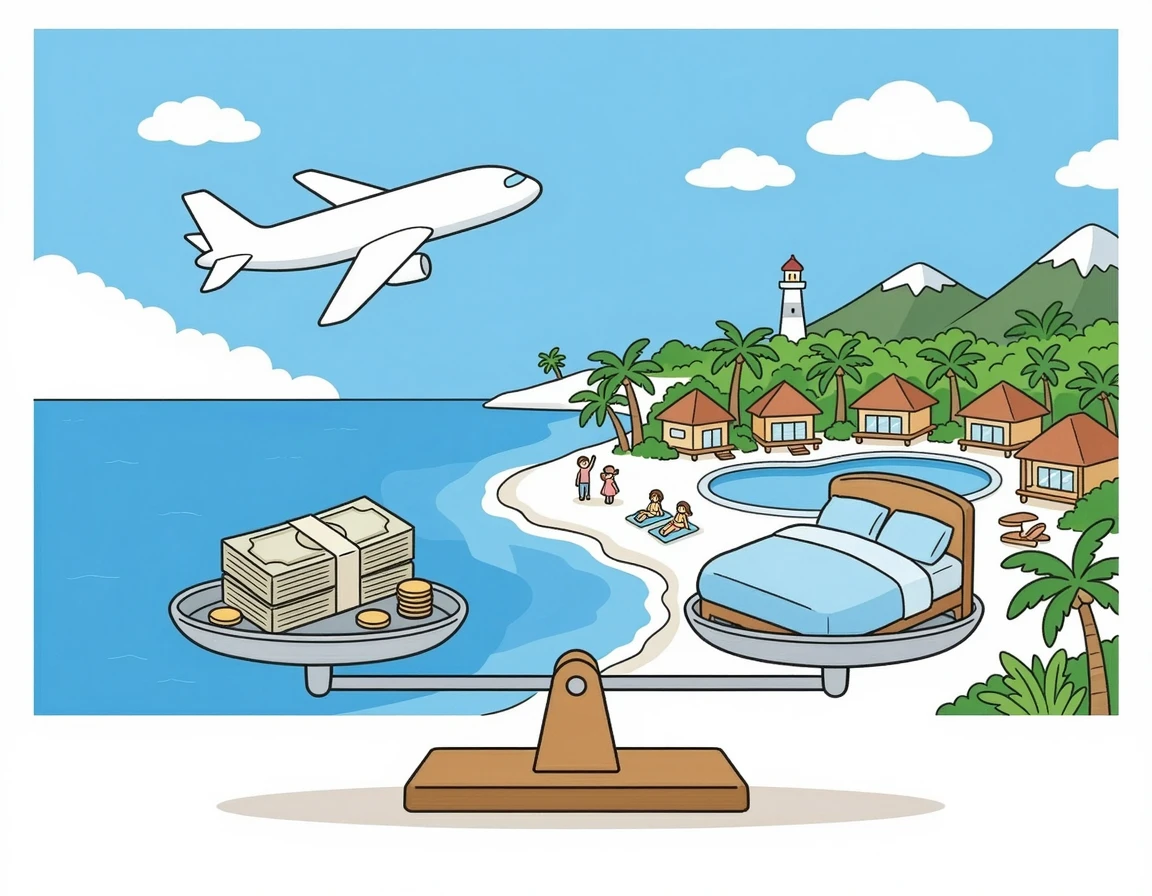 항공권과 숙박비 균형 일러스트