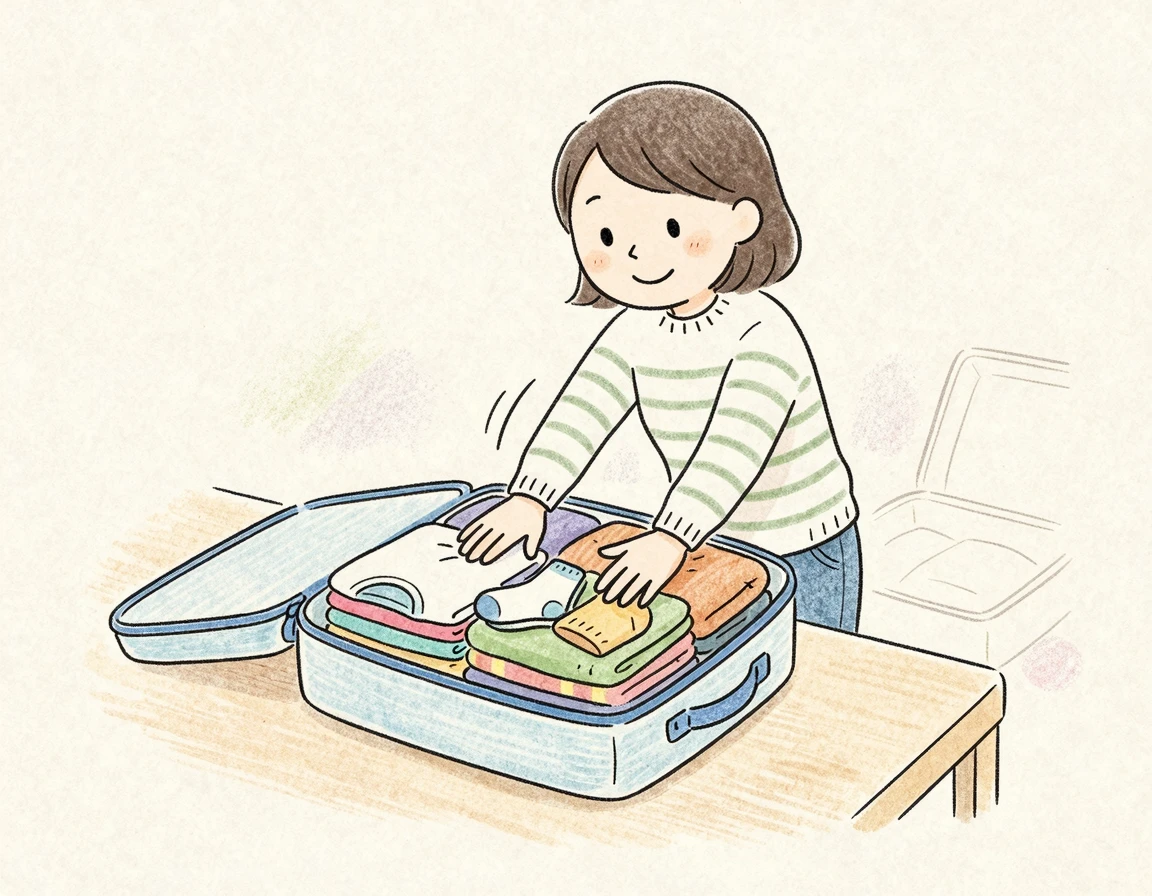 지퍼형 압축 파우치에 옷을 넣는 모습