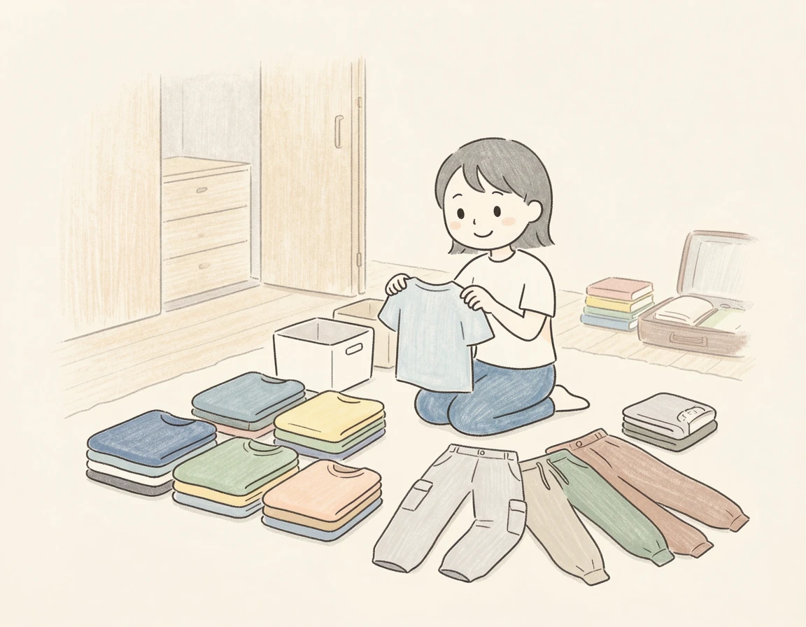 기능성 여행용 옷을 분류하는 모습