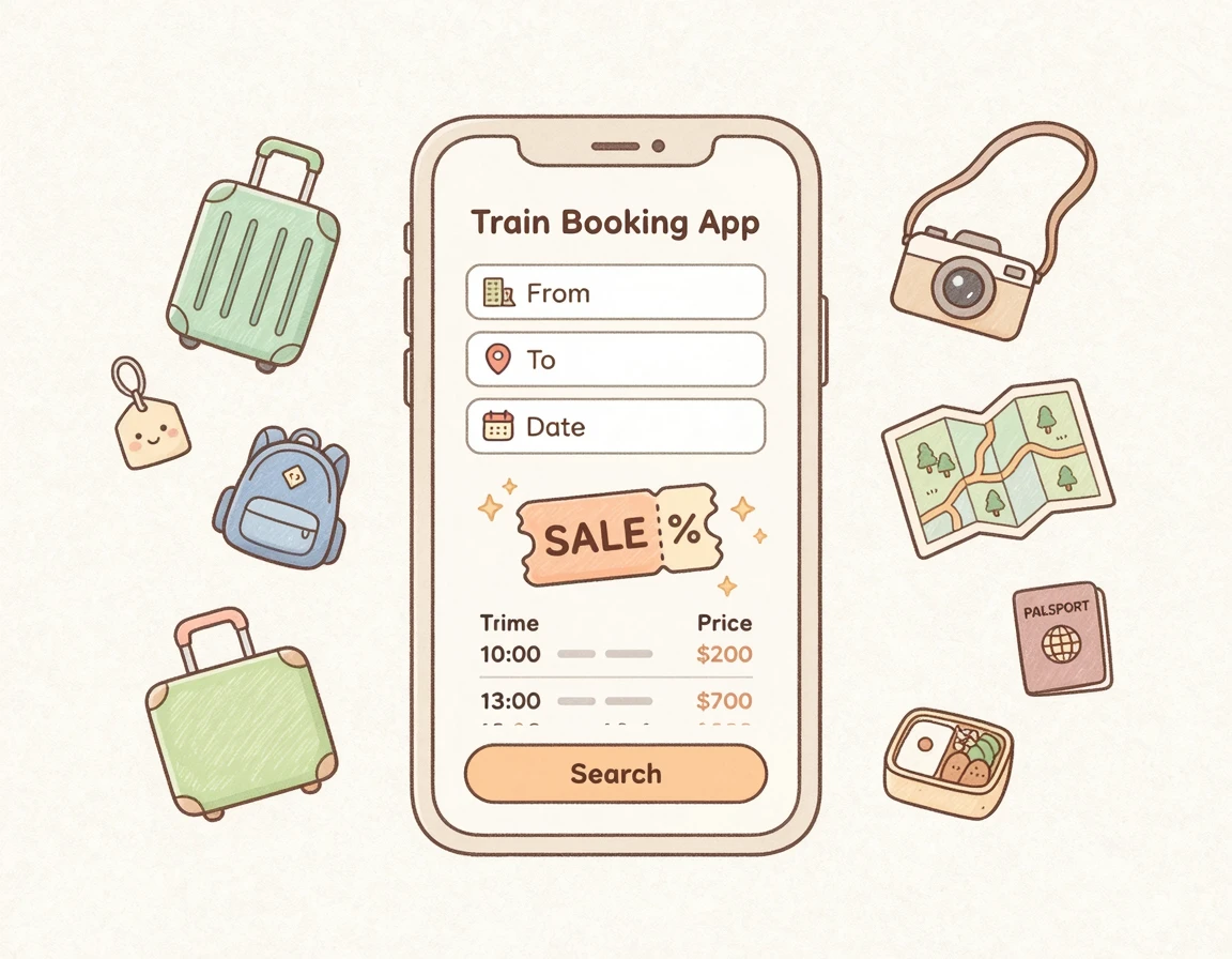 스마트폰으로 기차표를 할인받아 예약하는 모습