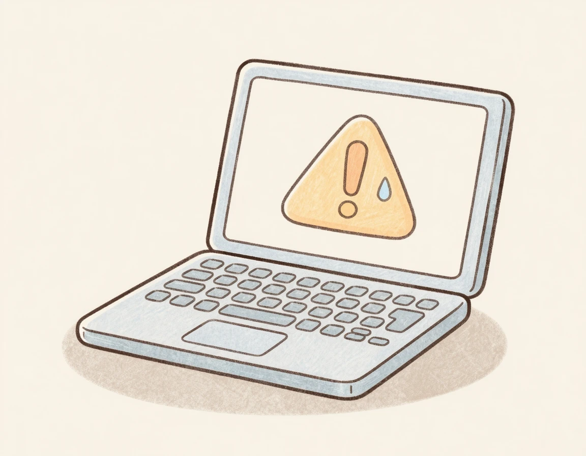 노트북과 주의사항을 알리는 느낌표 일러스트