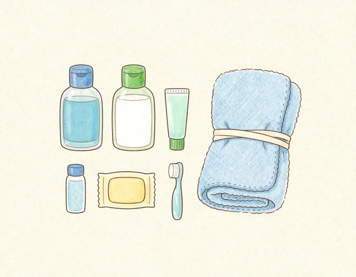 소용량 세면도구와 스포츠 타월