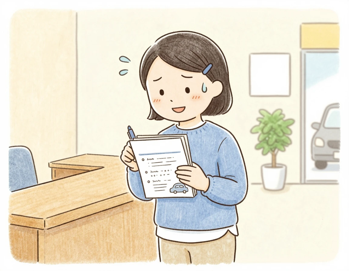 렌터카 보험 서류를 살펴보는 사람 일러스트