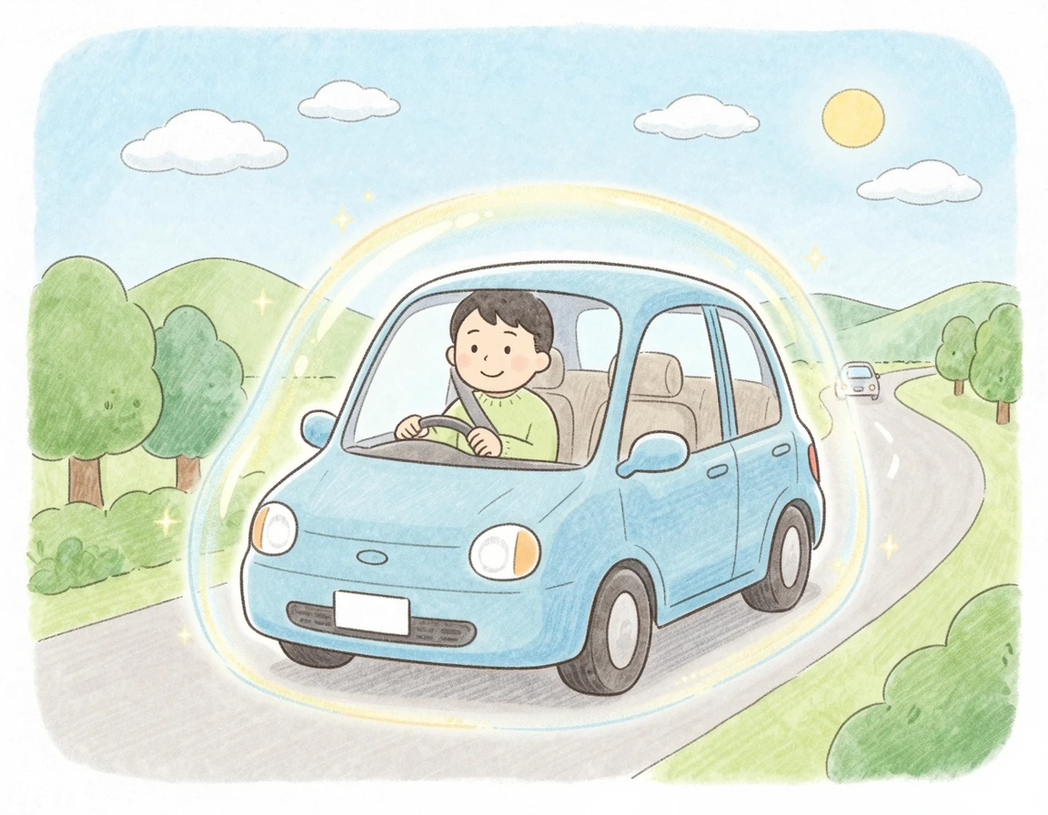 안심하고 렌터카를 운전하는 모습 일러스트