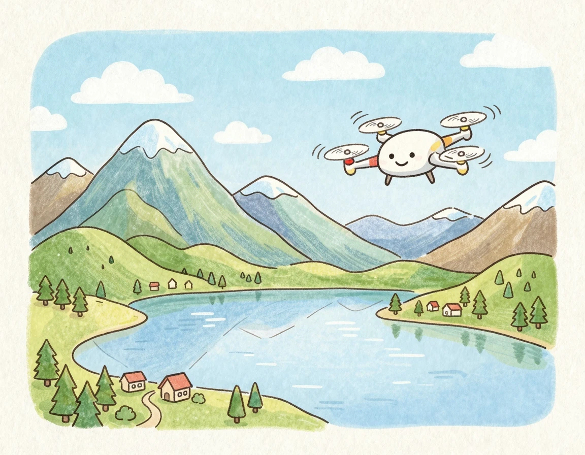 아름다운 자연 풍경 위를 비행하는 드론