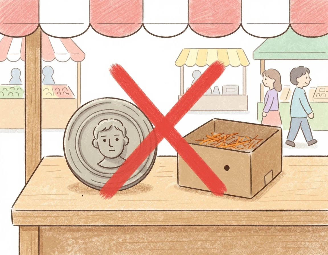 가짜 골동품과 가짜 사프란을 구매하지 말라는 경고 일러스트