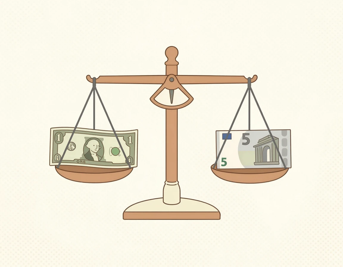 미국 달러와 유로화를 비교하는 저울 일러스트