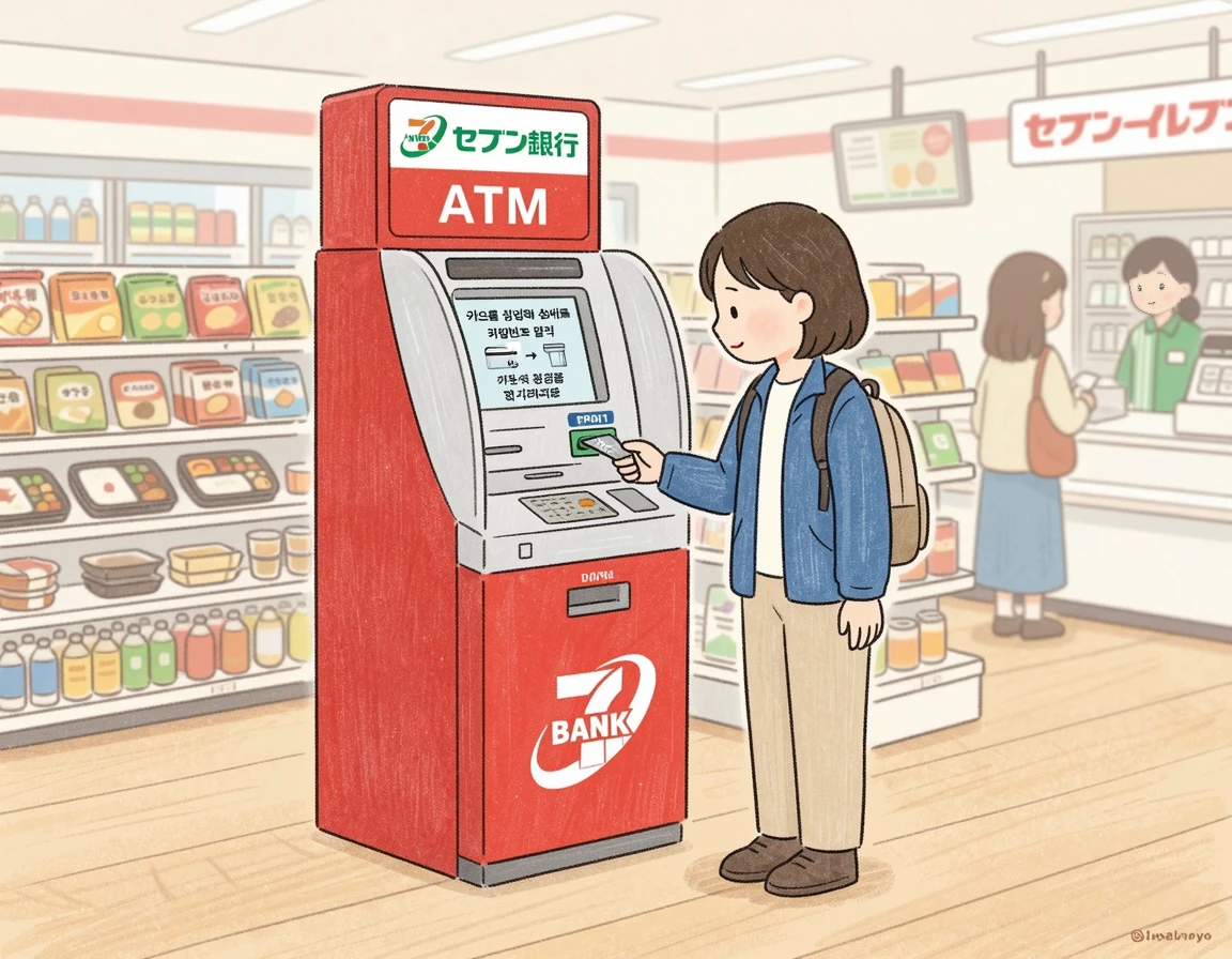 세븐일레븐 세븐뱅크 ATM 기기 일러스트