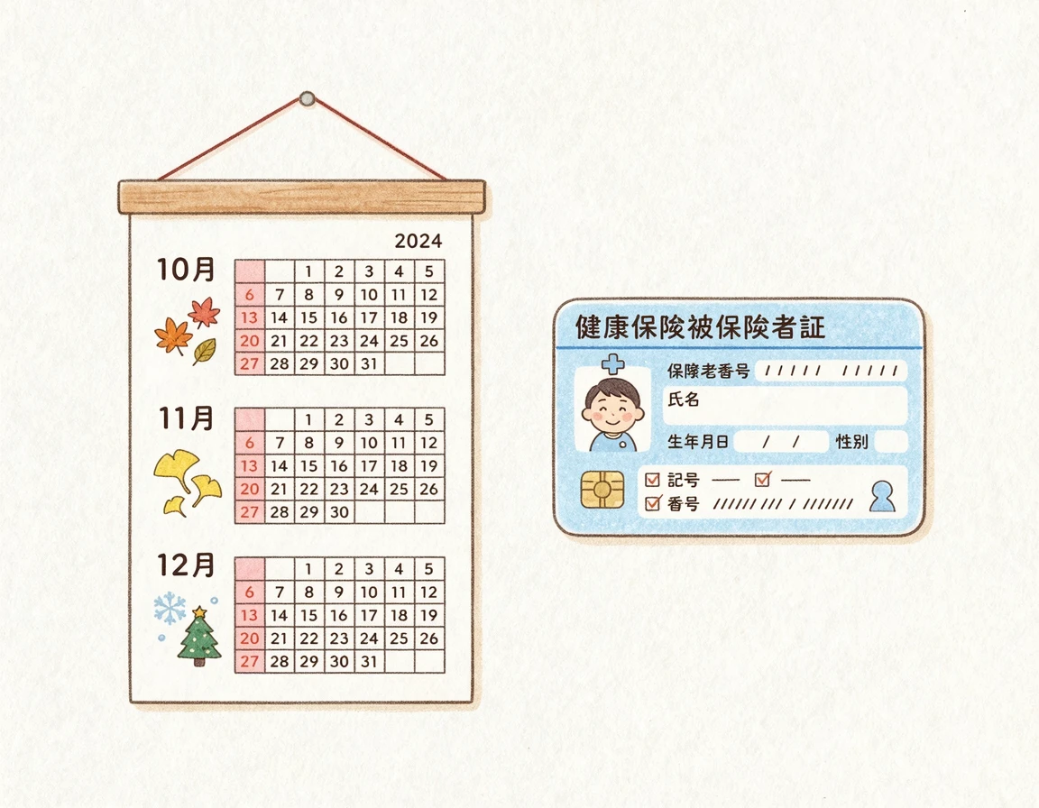 3개월 달력과 건강보험증 일러스트