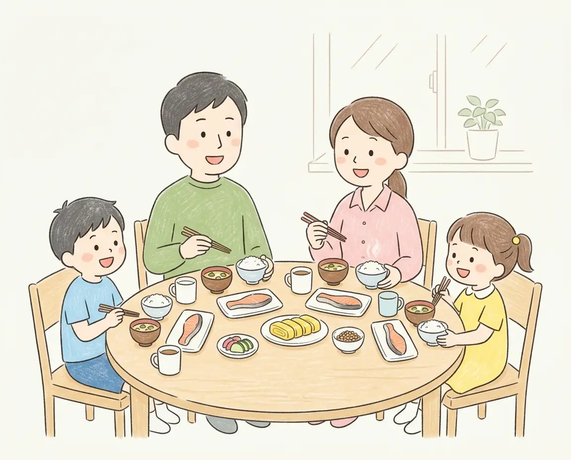 가족과 함께 여유롭게 즐기는 아침 식사