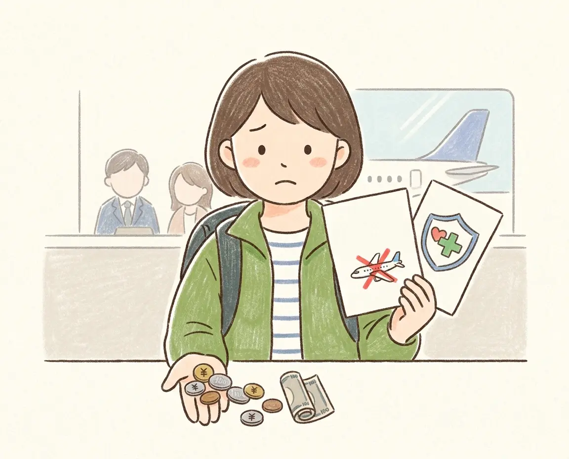 결항 확인서와 여행자 보험 서류를 들고 있는 모습