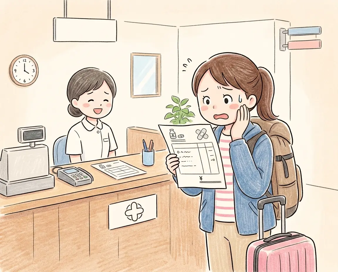 일본 병원에서 비싼 진료비 청구서를 보고 놀라는 여행객