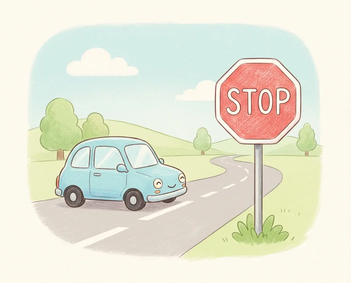 외국의 정지(STOP) 교통 표지판과 렌트카